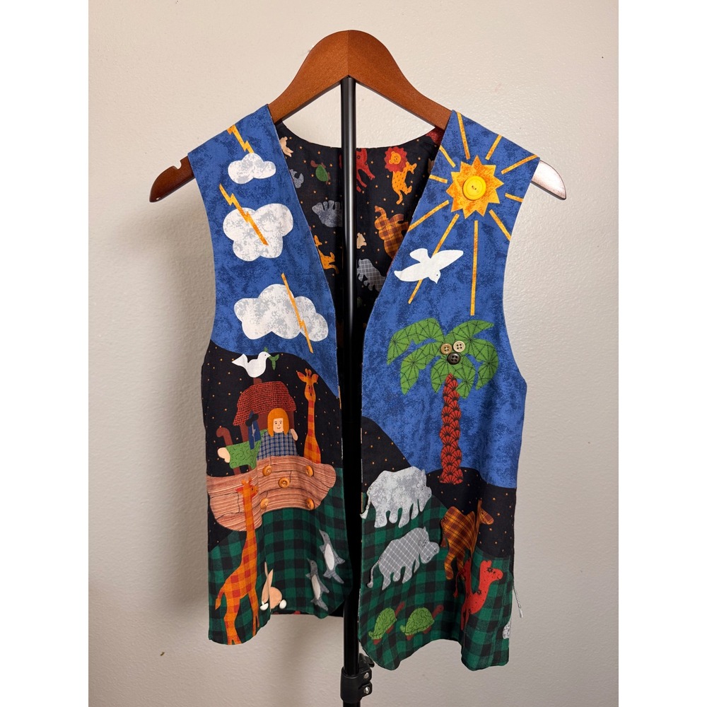 Handmade Noahs Ark Reversible Quilted Patchwork Animal Vest Multi-Color